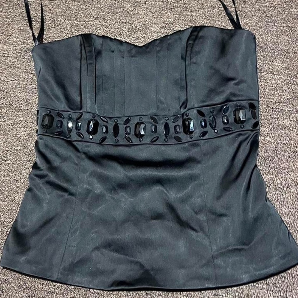 White House black market black bustier embellished with black beading